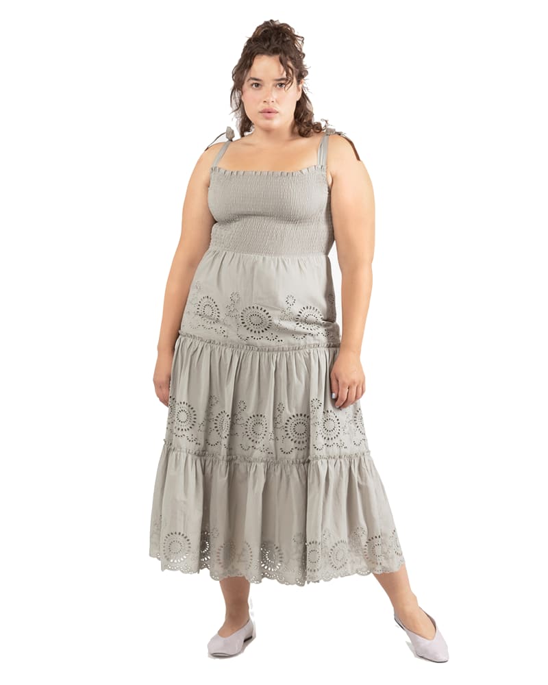 Plus size model wearing Lindsay Eyelet Midi Dress by Dex Plus | Dia&Co | dia_product_style_image_id:184191